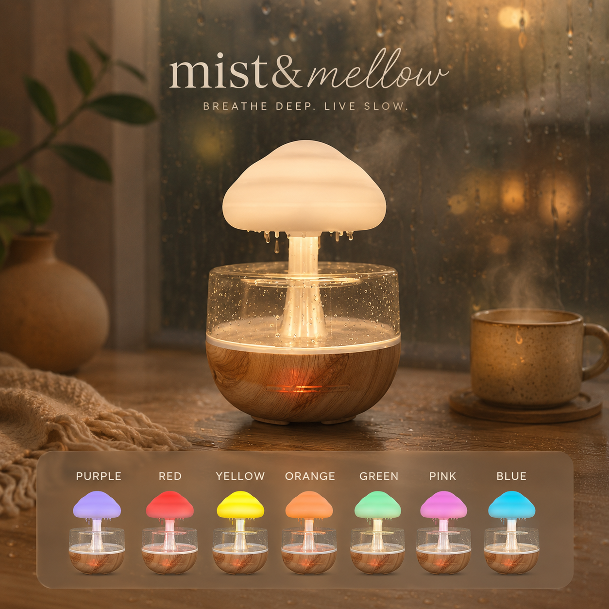 The Rain Cloud Diffuser — Essential Oil & Ambient Mist Lamp with 7-Color Night Light