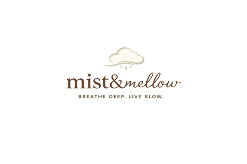 Mist & Mellow logo featuring a minimalist cloud with raindrops and the tagline "Breathe Deep. Live Slow."